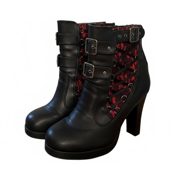 Demonia Crypto-51 Red Corset High Heeled Ankle Boots - Picture 2 of 5